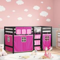 Kinderhoogslaper met gordijnen 80x200 cm grenenhout roze - thumbnail