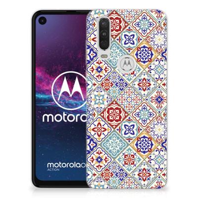 Motorola One Action TPU Siliconen Hoesje Tiles Color Motorola One Action TPU Siliconen Hoesje Tiles Color