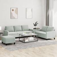 3-delige Loungeset met kussens fluweel lichtgrijs - thumbnail