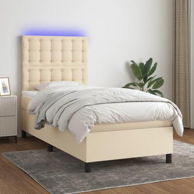 Boxspring met matras en LED stof crèmekleurig 90x190 cm