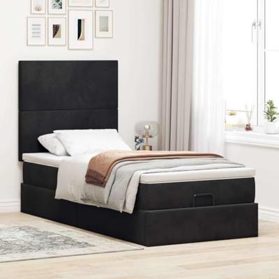 Ottoman bed met matrassen 100x200cm fluweel zwart