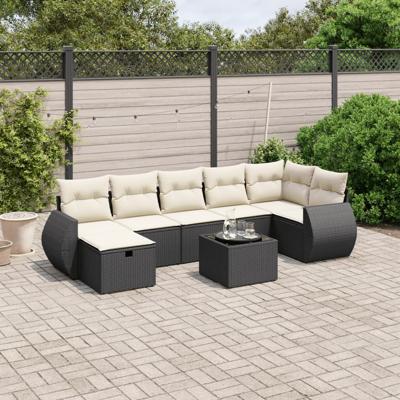7-delige Loungeset met kussens poly rattan zwart