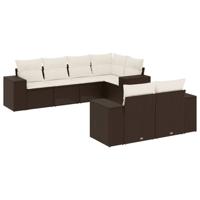 7-delige Loungeset met kussens poly rattan bruin - thumbnail