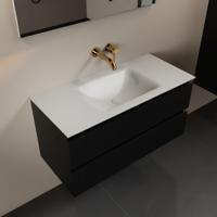 MONDIAZ AIVY 100cm badmeubel Urban, wastafel Talc solid surface midden zonder kraangat met spiegel (AI-351321TALC-NO - AI-M100URMI - AI-S100X70) - thumbnail