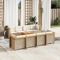 9-delige Loungeset met kussens poly rattan beige - thumbnail