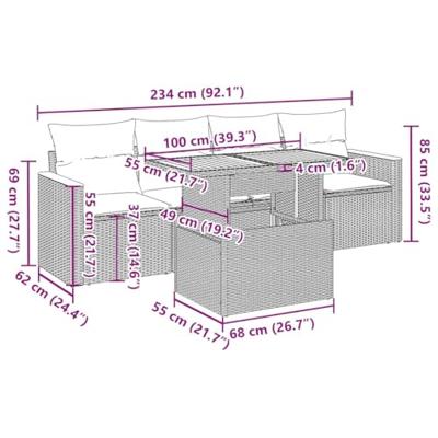 5-delige Loungeset met kussens poly rattan grijs