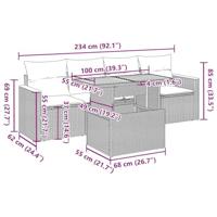 5-delige Loungeset met kussens poly rattan grijs - thumbnail