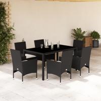 7-delige Tuinset met kussens poly rattan en acaciahout zwart - thumbnail