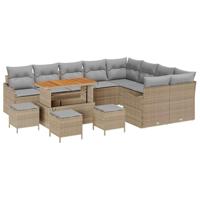 Tuinbankenset met kussen 13 pcs Beige poly rattan - thumbnail