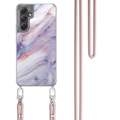 Samsung Galaxy A34 hoesje met rosegoud koord - Marmer paars Samsung Galaxy A34 hoesje met rosegoud koord - Marmer paars