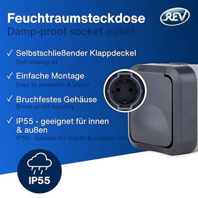 REV 0004030400 Wandontactdoos met klapdeksel Compleet AquaStorm Lichtgrijs, Zwart 1 stuk(s)