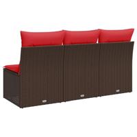 Tuinbank 3-zits met kussens poly rattan bruin - thumbnail
