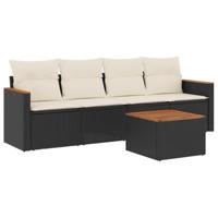 5-delige Loungeset met kussens poly rattan zwart - thumbnail