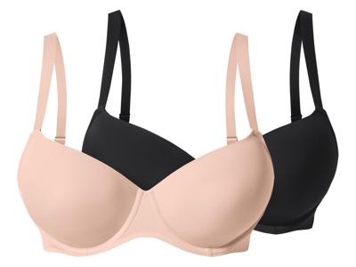 esmara Set van 2 dames beugel-bh's (Zwart/beige, 95D)