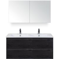 Porto Badmeubelset 120 cm - 2 Laden Black Oak - Keramische Wastafel Wit Slim met Spiegelkast - thumbnail