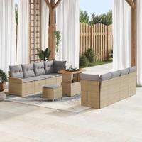 Tuinbankenset met kussen 11 pcs Beige poly rattan - thumbnail