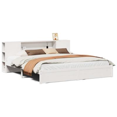 Bed met boekenkast zonder matras grenenhout wit 200x200 cm