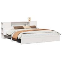 Bed met boekenkast zonder matras grenenhout wit 200x200 cm - thumbnail