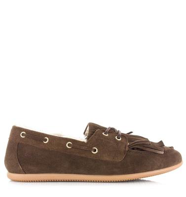DWRS Latty mocassin teddy dark brown Suede Dames