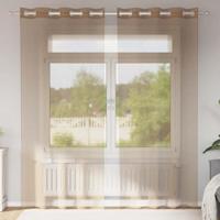 Gordijnen voile met doorvoertules 2 st lichtbruin - thumbnail