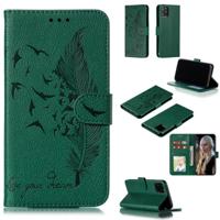 Feather patroon Litchi textuur horizontale Flip lederen draagtas met portemonnee & houder & kaartsleuven voor iPhone 11 Pro (groen) - thumbnail