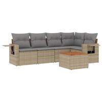 6-delige Loungeset met kussens poly rattan gemengd beige - thumbnail