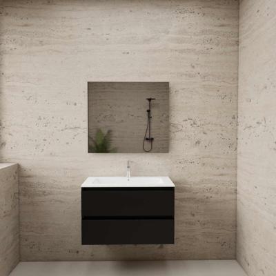 ACTIE BWS Badmeubel | Paris | Mat Zwart 80 cm | Mat Wit Wastafel | 1 Kraangat