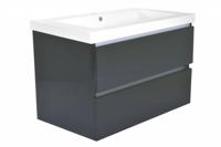 Badkamermeubel Luna 80X47 Met Wastafel Hoogglans Grijs Aqua Splash - thumbnail