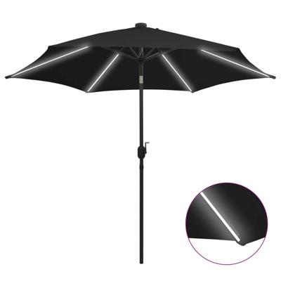 VidaXL Parasol met led-verlichting en aluminium paal 300 cm zwart