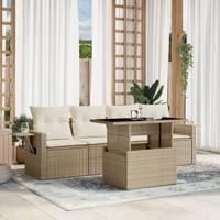 5-delige Loungeset met kussens poly rattan beige - thumbnail