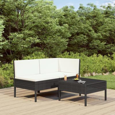 3-delige Loungeset met kussens poly rattan zwart 3-delige Loungeset met kussens poly rattan zwart