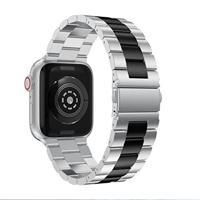 Stalen schakelband - Zilver met zwart - Geschikt voor Apple watch 44mm / 45mm / 46mm / 49mm - thumbnail