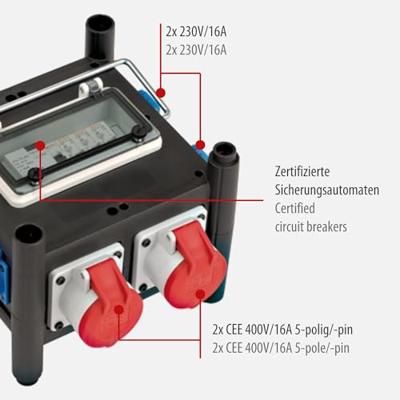 Brennenstuhl Compacte rubberen stroomverdeler BSV 3 FI/16 2 IP44 2m H07RN-F 5G2,5 - 2xCEE16A, 5x230V - 1153690200 - thumbnail