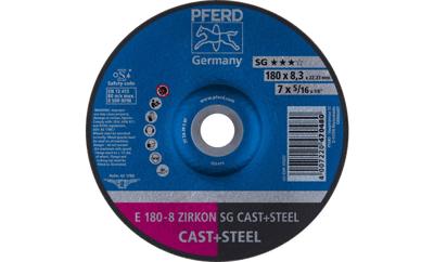 PFERD TOOLS 62217837 E 180-8 ZIRKON SG CAST+STEEL Afbraamschijf gebogen Diameter 180 mm Boordiameter 22.23 mm Grijs/grauw sferoïdisch gietijzer, Staal, Gegoten