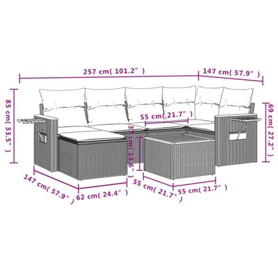6-delige Loungeset met kussens poly rattan beige
