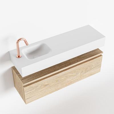 MONDIAZ ANDOR 100cm toiletmeubel washed oak. LEX 100cm wastafel talc links 1 kraangat