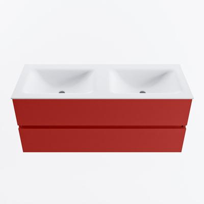 MONDIAZ VICA 120cm badmeubel onderkast Fire 2 lades. Wastafel CLOUD dubbel zonder kraangat, kleur Talc.