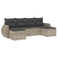 6-delige Loungeset met kussens poly rattan lichtgrijs - thumbnail