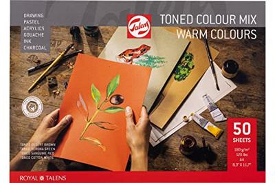 Talens gekleurd tekenpapier, 180 g, ft 21 x 29,7 cm, A4, geassorteerde warme kleuren, blok van 50 vel
