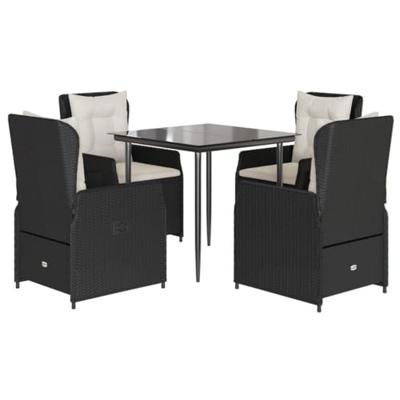 5-delige Tuinset met kussens poly rattan zwart