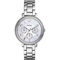 Fossil ES3755 Jacqueline Dameshorloge van roestvrij staal met kristallen accenten en schakelarmband - thumbnail