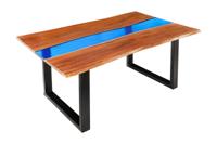 Massieve eettafel LIQUID 160cm bruin acaciahout boomrand zwart ijzer blauw - 45831 - thumbnail