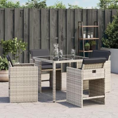 Tuinstoelen 4 st met kussens poly rattan lichtgrijs - thumbnail