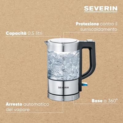 Severin 3472 Waterkoker Snoerloos, Oververhittingsbeveiliging Aantal/Volume: 0.5 l RVS (geborsteld), Zwart