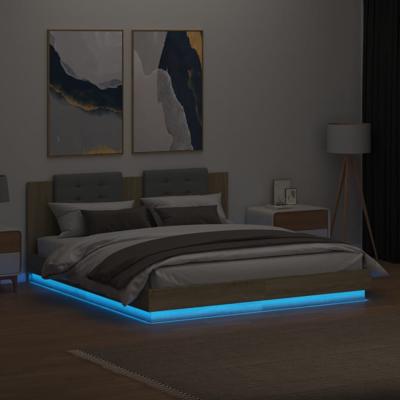 Bedframe met hoofdbord en LED sonoma eikenkleurig 180x200 cm - thumbnail