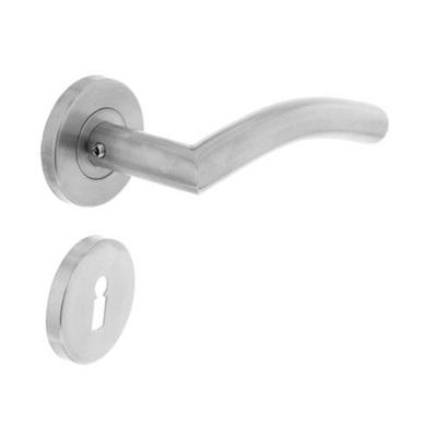 Deurkruk Lisa/hoek 90°op rozet met sleutelgat plaatjes RVS