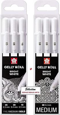 Gelschrijver Sakura Gelly Roll Classic set à 3 breedtes wit | 6 stuks