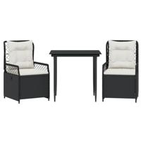 3-delige Tuinset met kussens poly rattan zwart - thumbnail