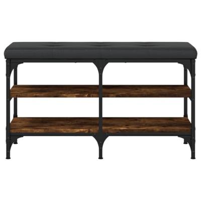 Schoenenbank 82x32x47 cm bewerkt hout gerookt eikenkleurig Schoenenbank 82x32x47 cm bewerkt hout gerookt eikenkleurig