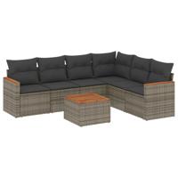 7-delige Loungeset met kussens poly rattan grijs - thumbnail